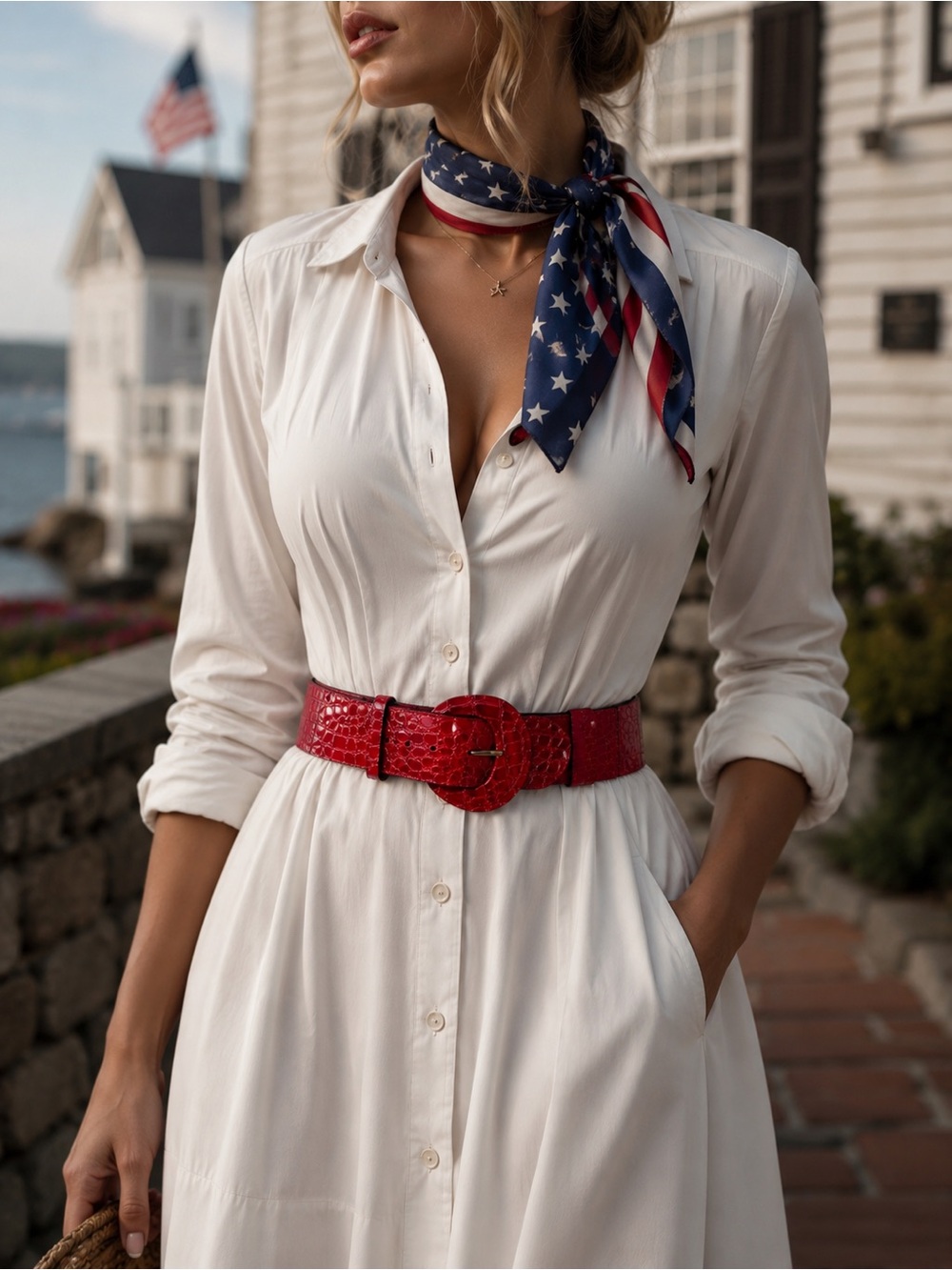 Red Croc-Texture Wide Waist Belt summer patriotic July 4 classy party yacht club